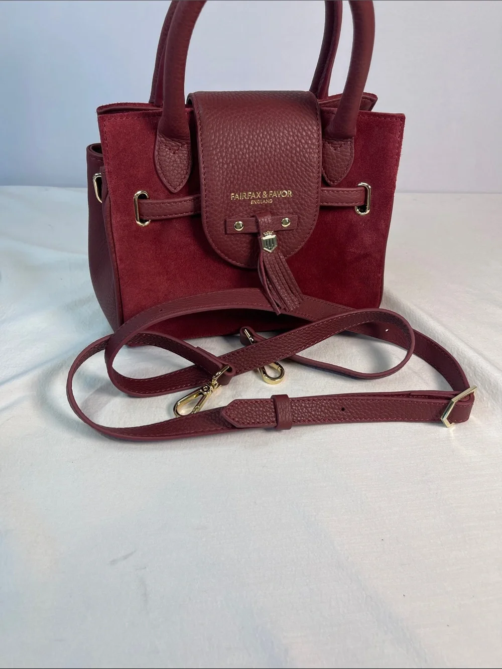 Fairfax & Favor Mini Windsor Ruby Suede Leather Handbag